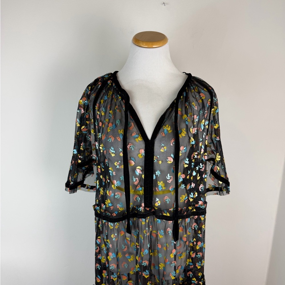 Free People Practical Magic Midi Dress Black Floral Mesh Sheer Size L - Picture 6 of 8